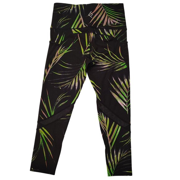 BSP Tropical Palm Print Leggings Womens XL Black Green High-Waisted Pockets - Picture 3 of 14